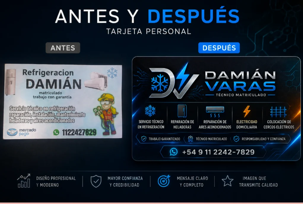 Antes y después del rediseño de la tarjeta de Damián Varas